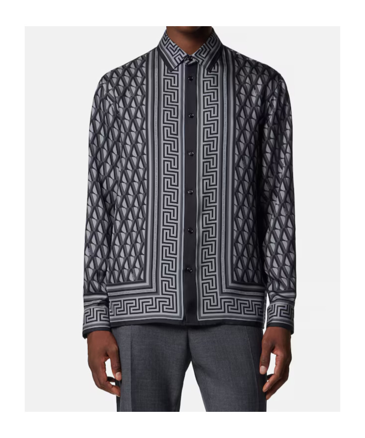 Versace Pattern-printed Long-sleeved Shirt In Black