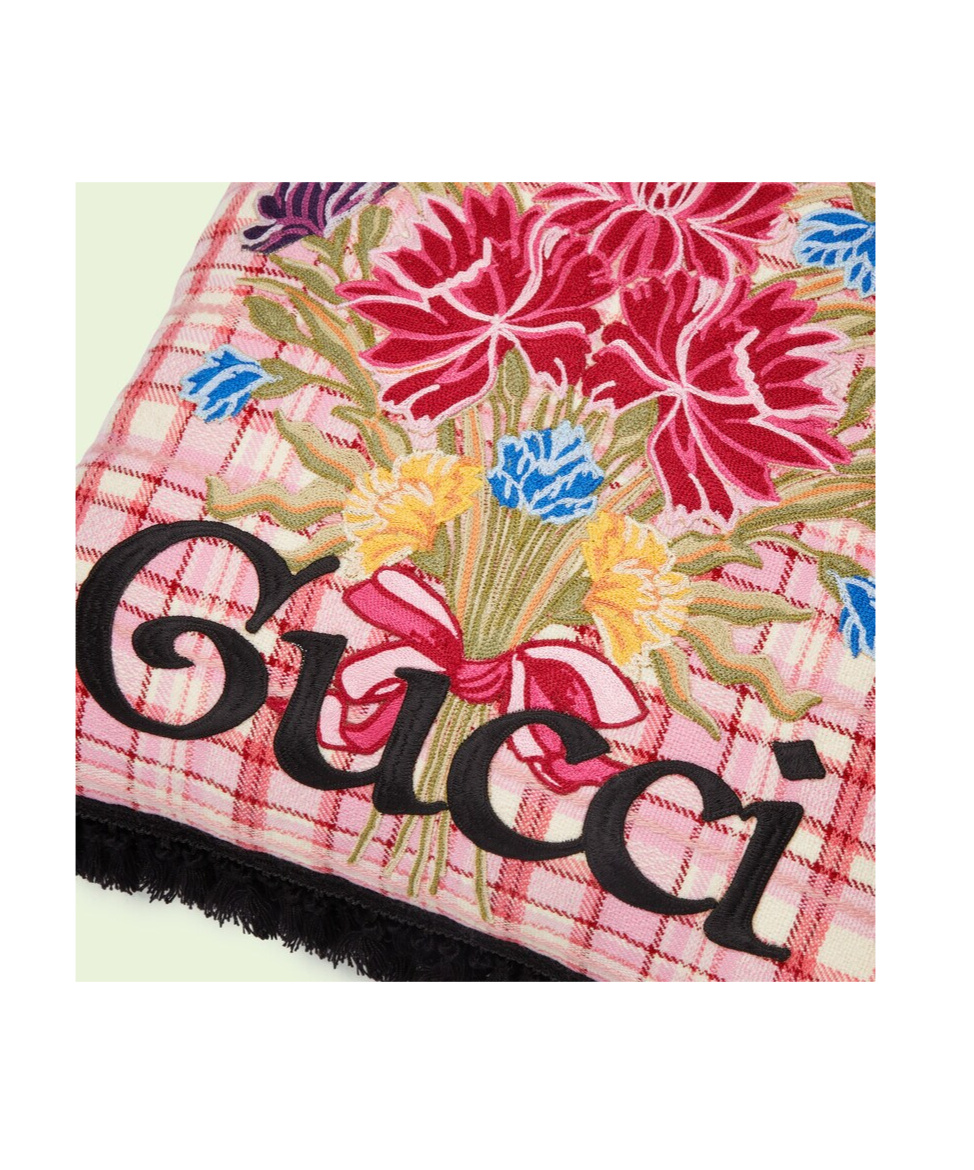 Gucci Embroidery Bouquet Decoration Pillow Pad In Pink
