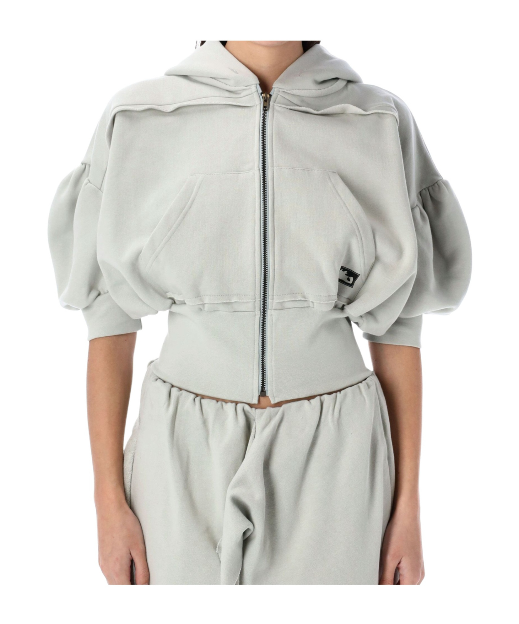 Ottolinger Cropped Hoodie With Short Puff Sleeves And Artistic Graphics In White