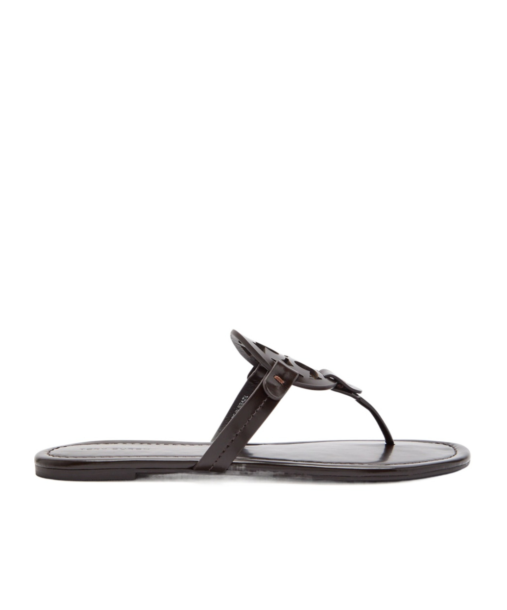 Tory Burch Miller Logo Patent Leather Flip Flops In Black