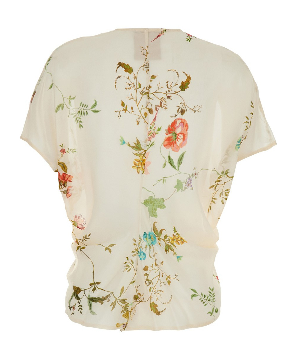 Semicouture Multicolor Top With V Neck And All-over Floral Print In Viscose Woman In White