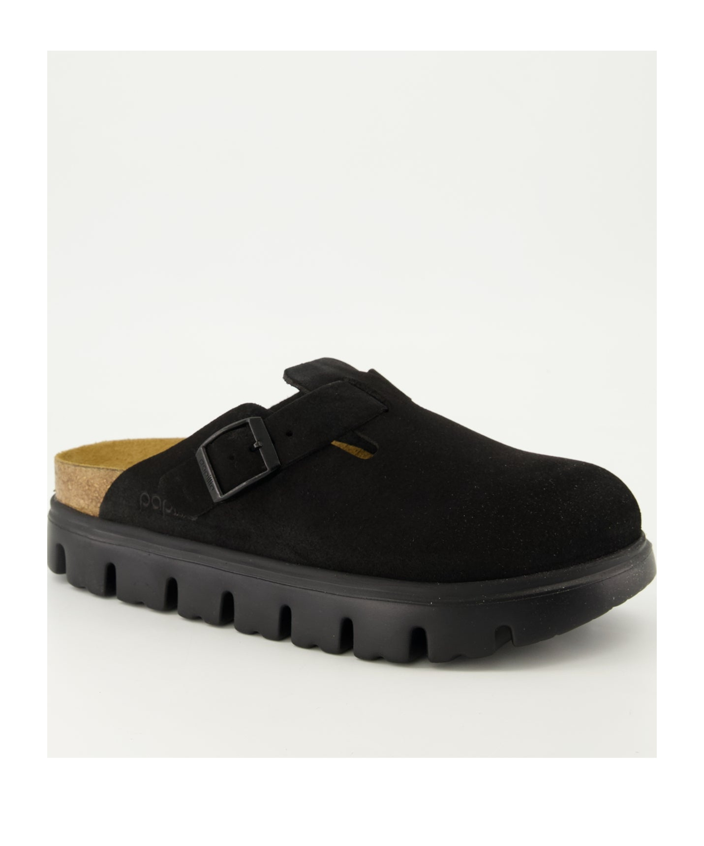 Birkenstock Boston Chunky Suede Leather Sandal In Black In Nero