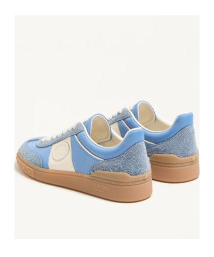 Valentino Upvillage Sneaker In Crust Leather With Nappa Calfskin Leather Band In Gray/sky Blue