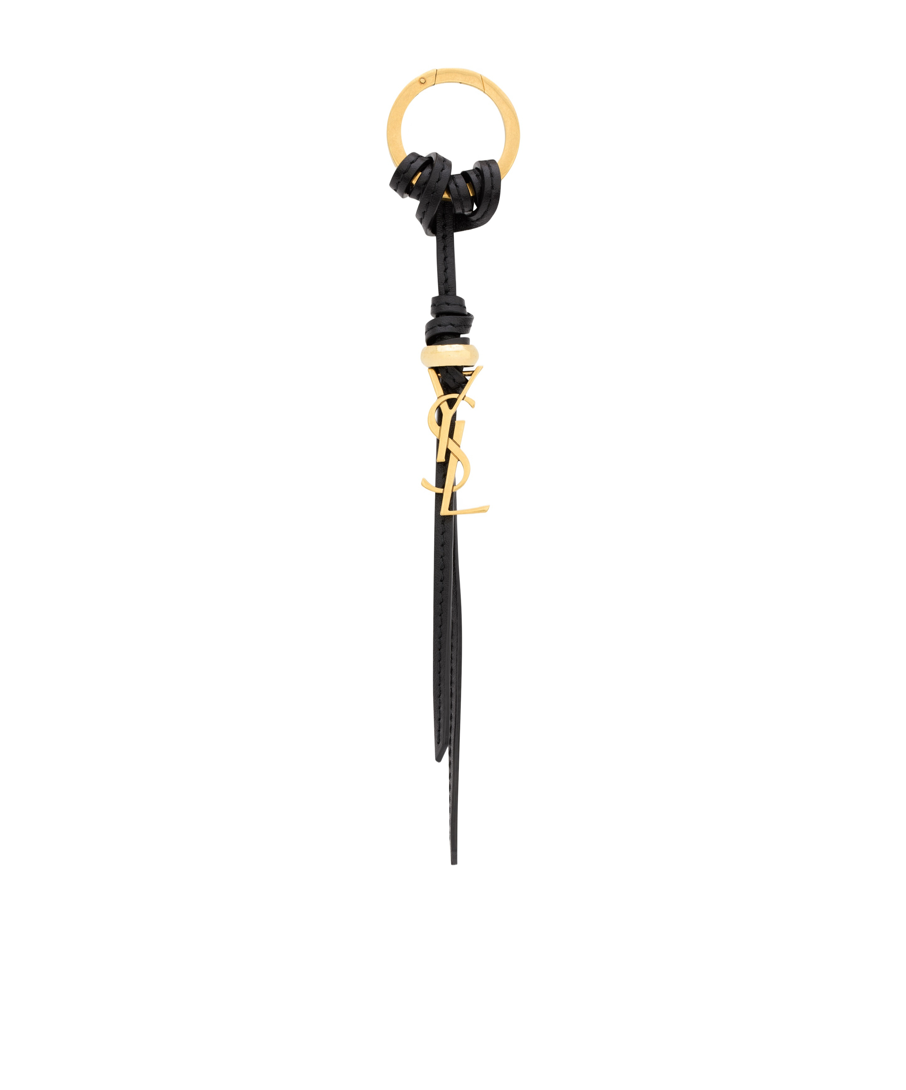 Saint Laurent Cassandre Knotted Leather Keyring In Black