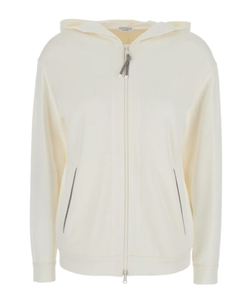 Brunello Cucinelli White Hoodie With Zip Closure In White