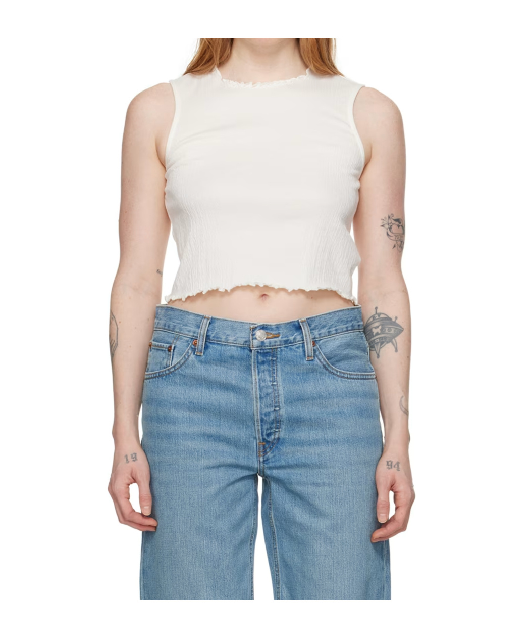 Re/done Crinkled Cropped Top In Neutral