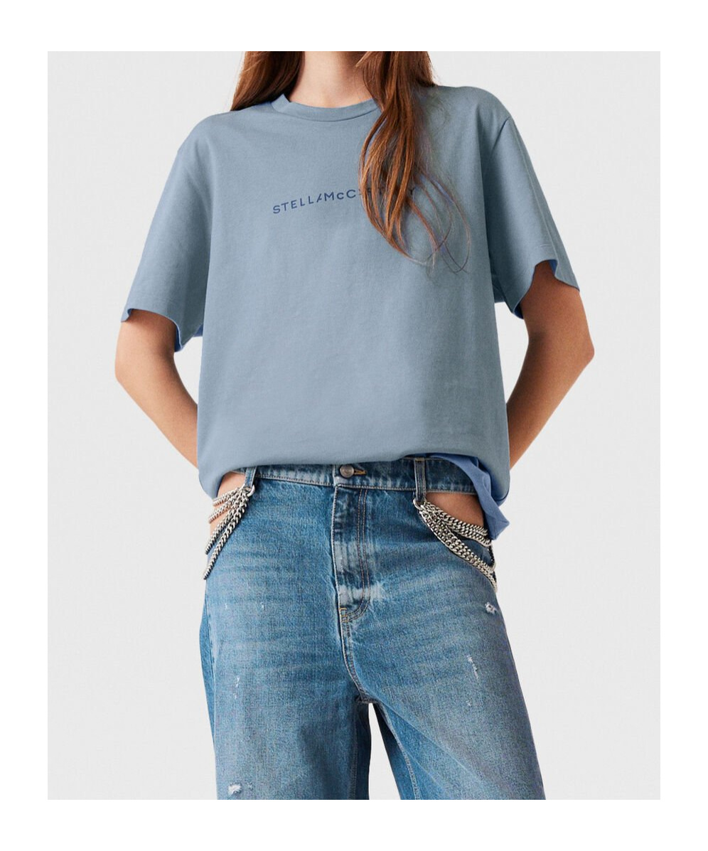 Stella Mccartney Open-necked Black Shirt In Blue