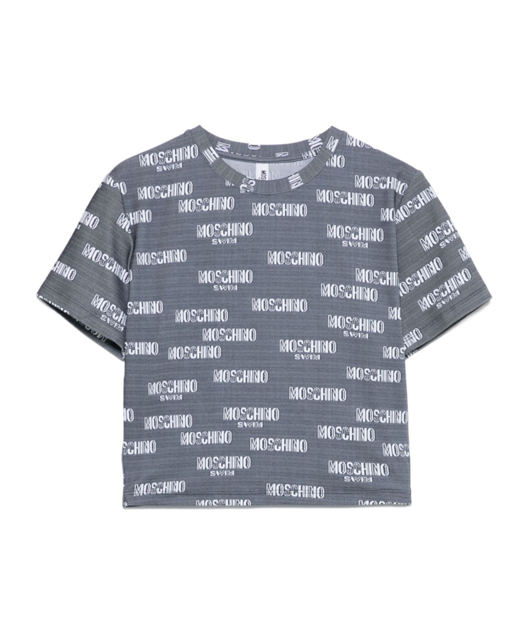 Moschino Cropped Grey T-shirt With Repeated Logo Print In Blue