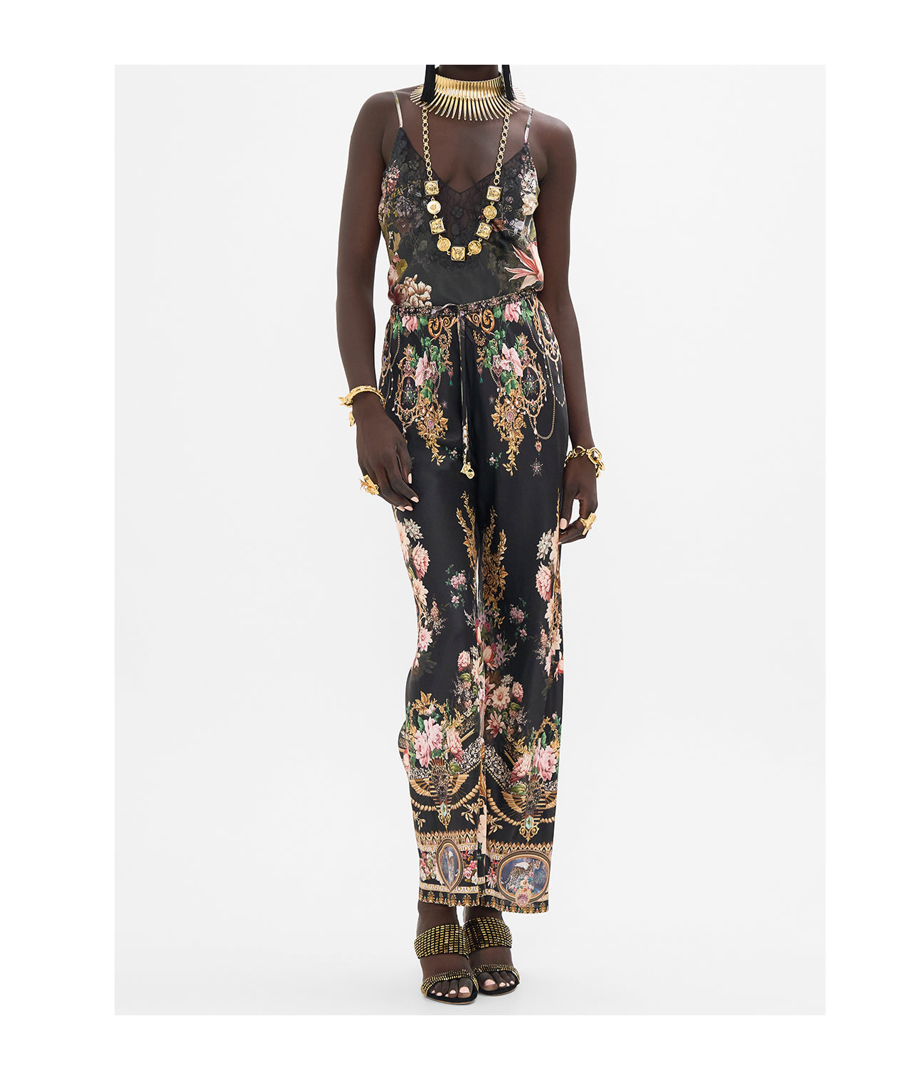 Camilla Bias-cut Silk Wide-leg Drawstring Pants In Black