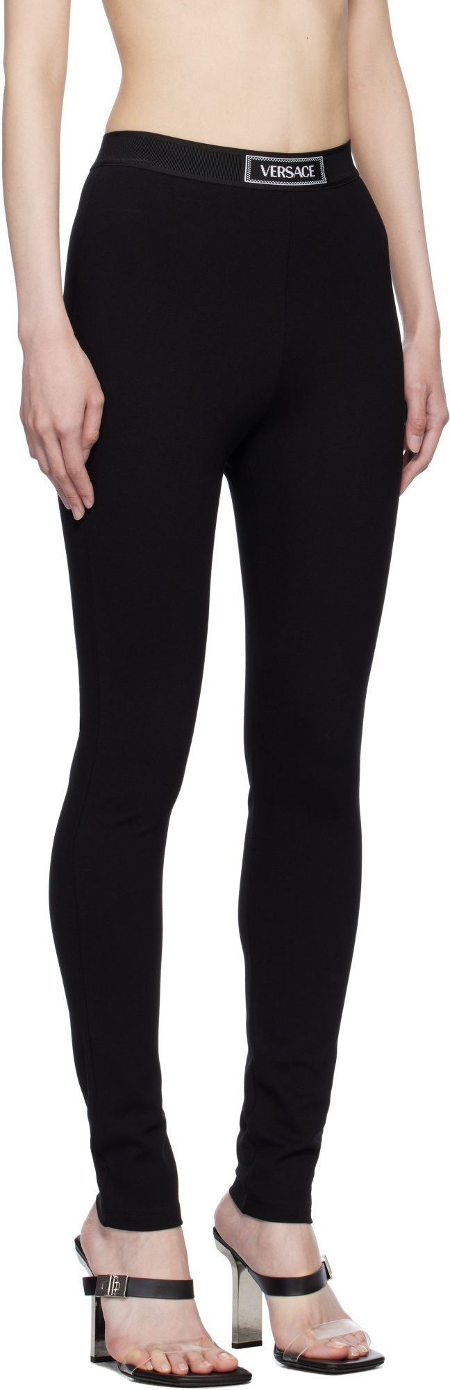 Versace Logo Print Slim Fit Ankle Length Leggings In Black