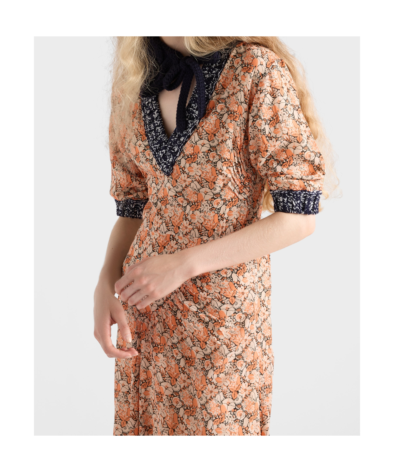 Prada Printed Georgette Dress In Brown