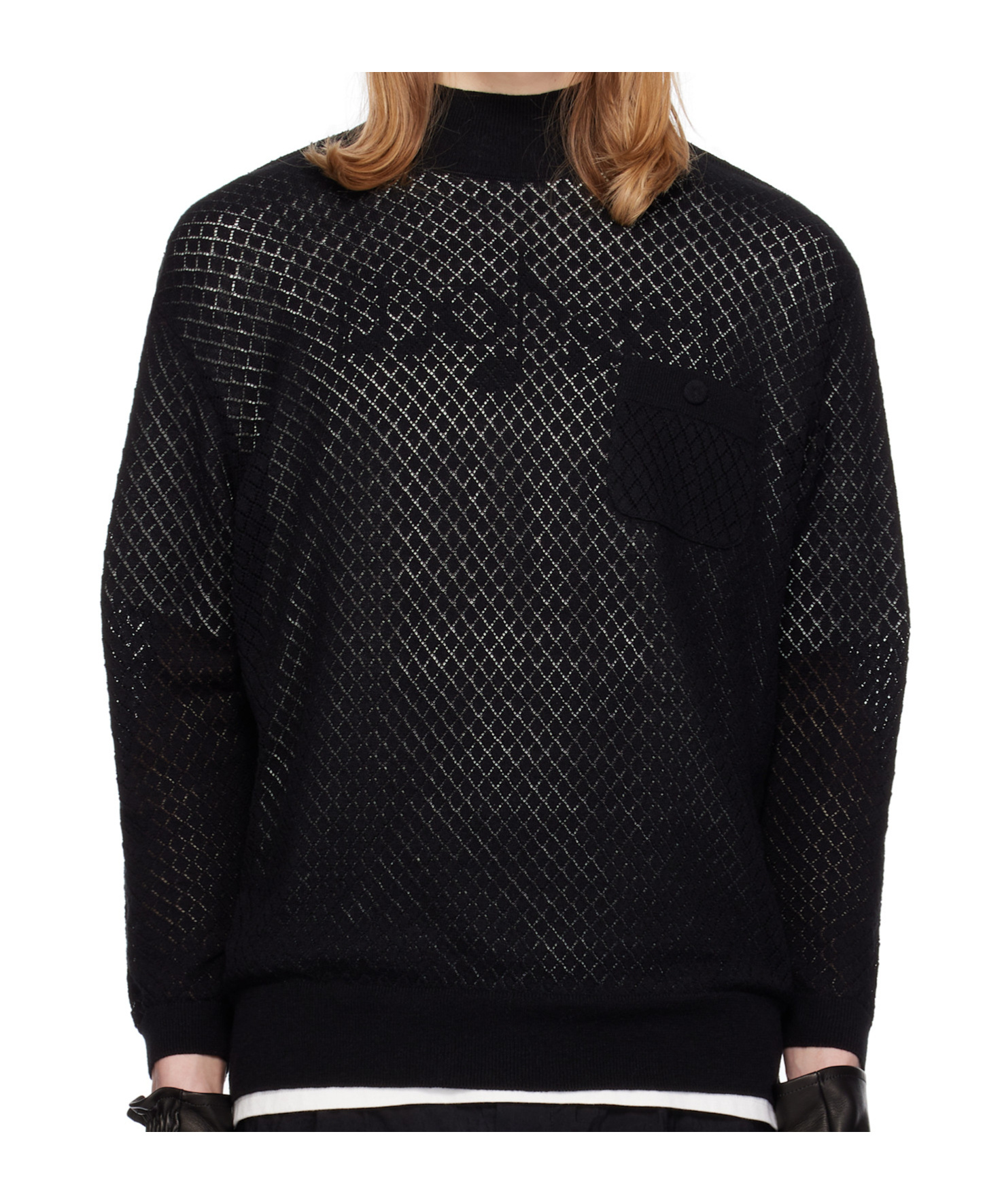 Undercover Knitted Mesh Sweater In Black