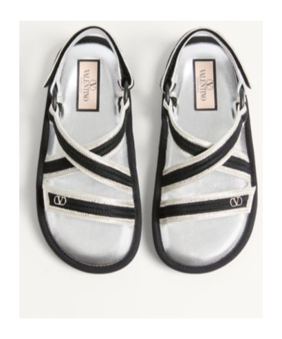 Valentino Lake Powell Crochet Embroidered Sandals In Black/silver
