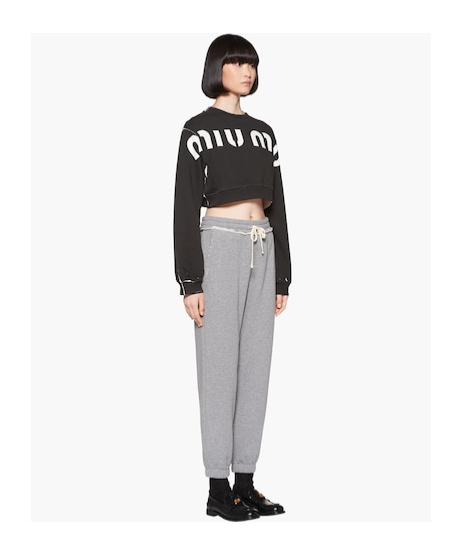 Miu Miu Logo-print Cropped Sweatshirt In Black