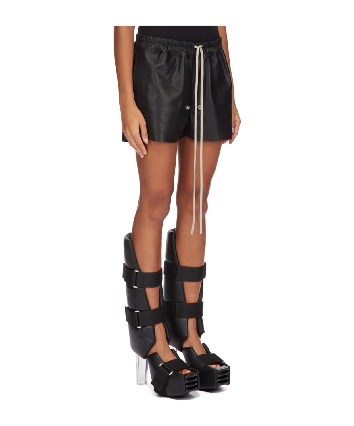 Rick Owens Black Hollywood Boxers Leather Shorts In Black