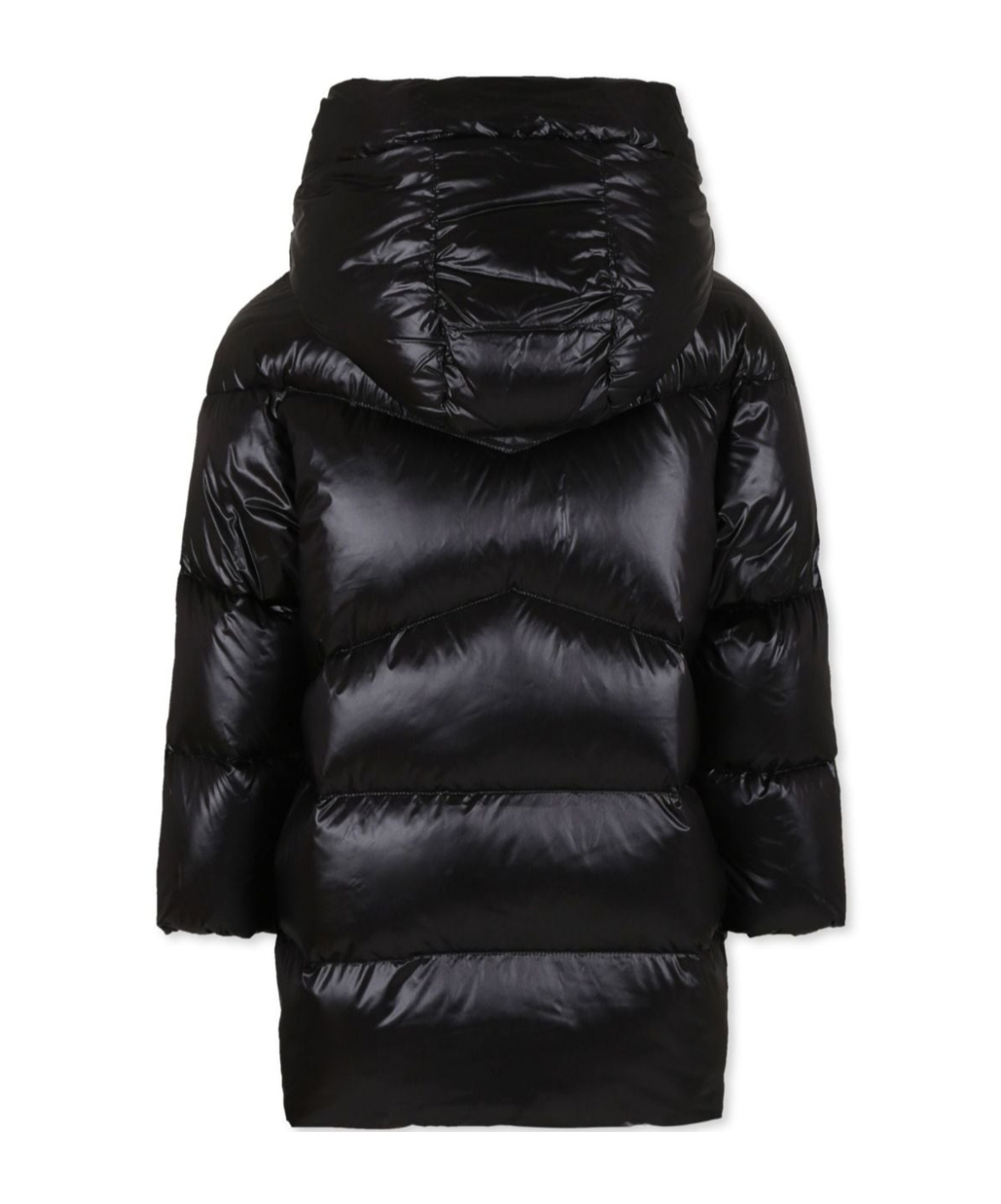 Woolrich Long-sleeved Hooded Down Jacket In Black