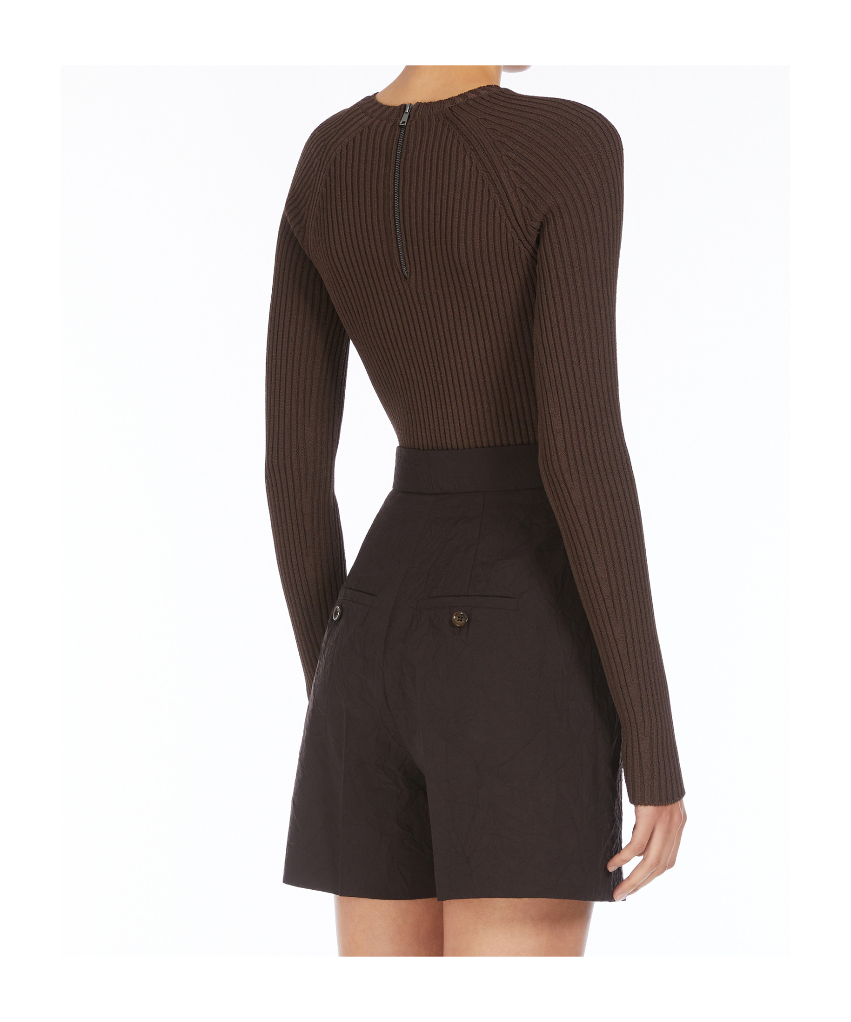 Max Mara Ribbed Brown Top With Cut-out Shoulder Details In Black
