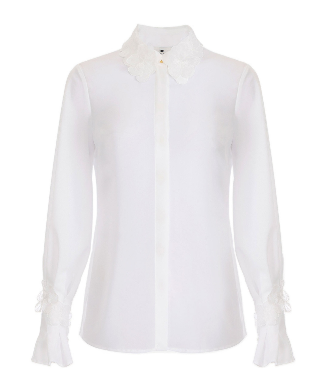 Elisabetta Franchi Shirt In Georgette Fabric With Floral Embroideries In Ivory