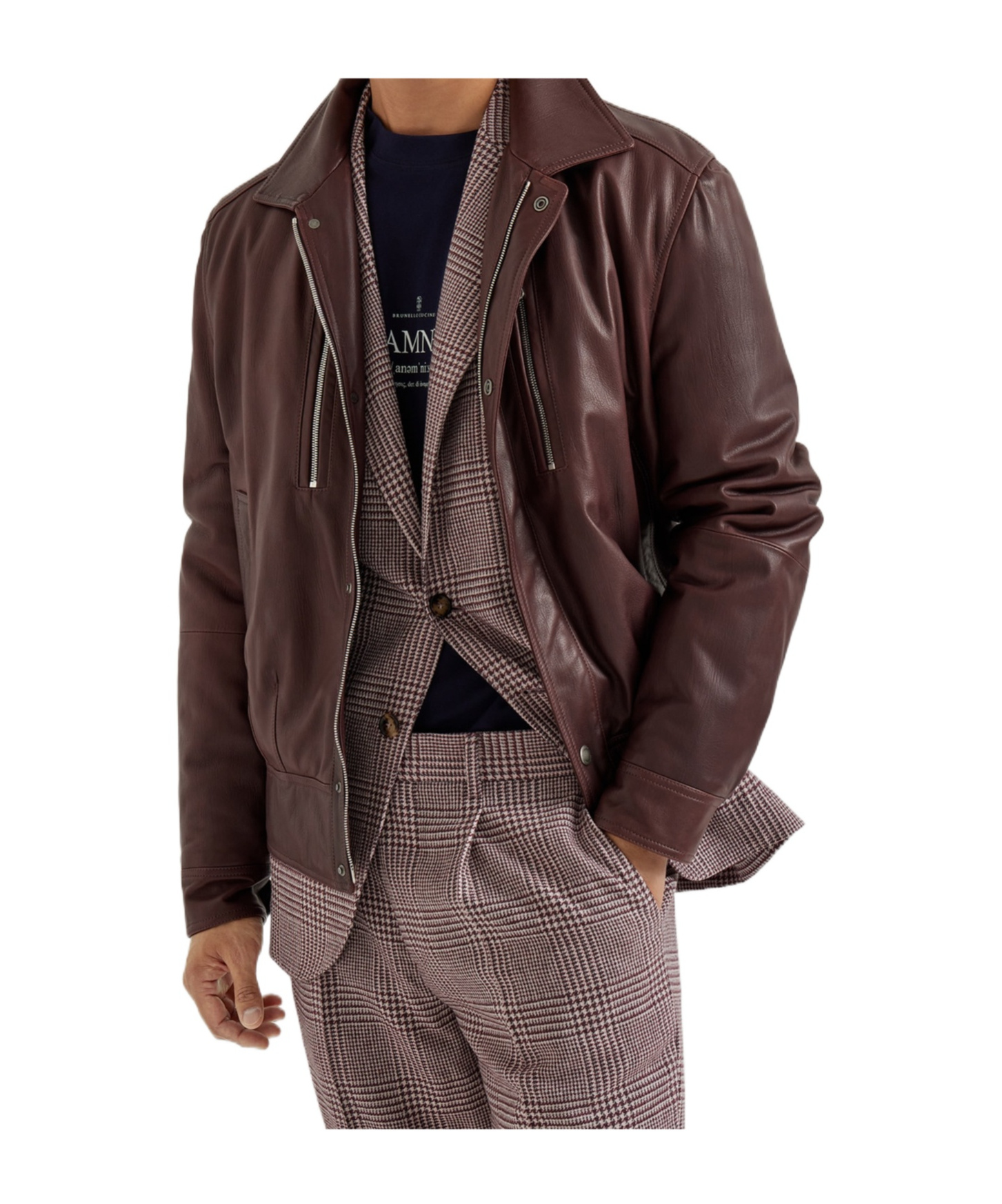Brunello Cucinelli Zip-fastening Leather Jacket In Burgundy