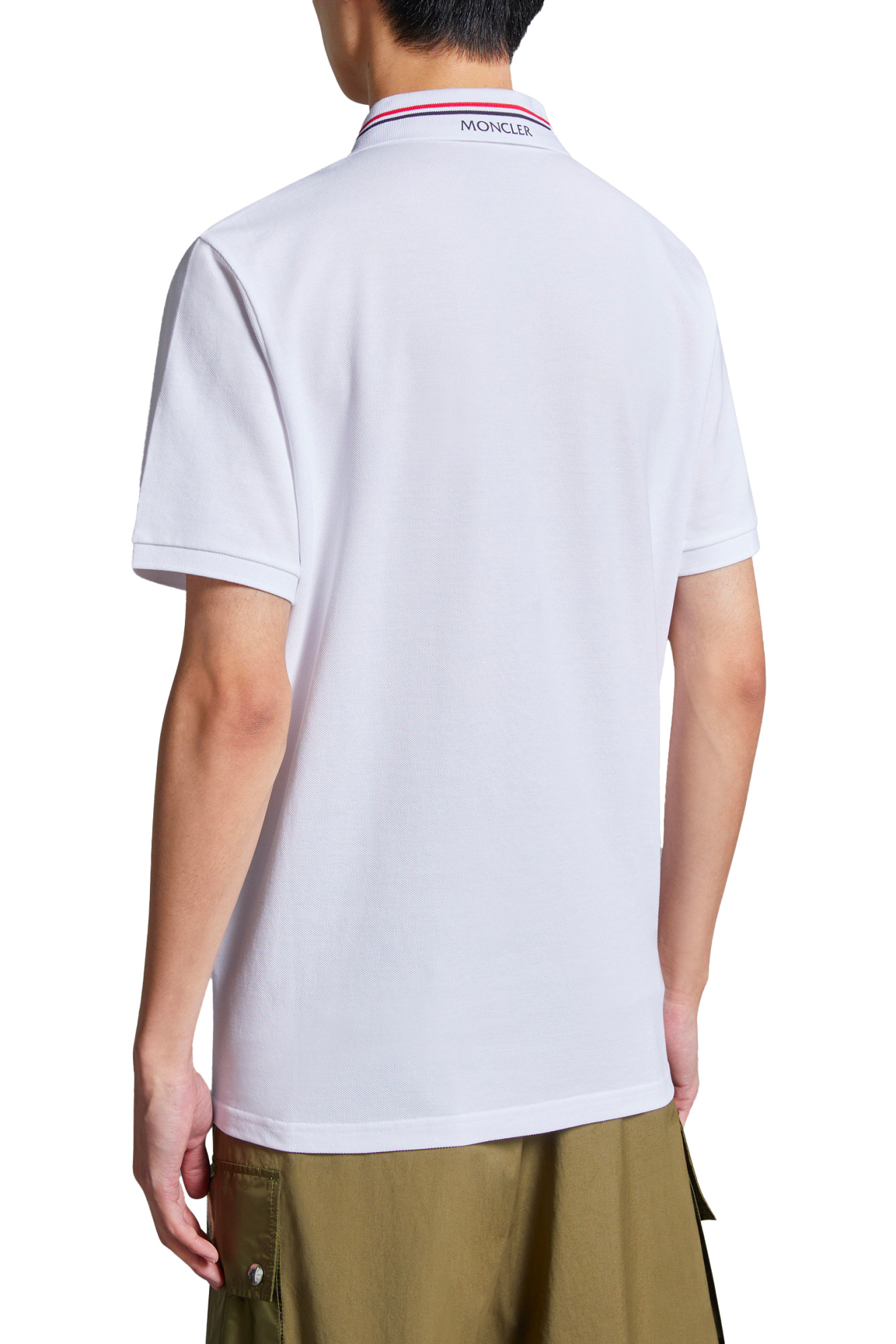 Moncler Classic White Cotton Polo With Signature Tri-color Trim In White
