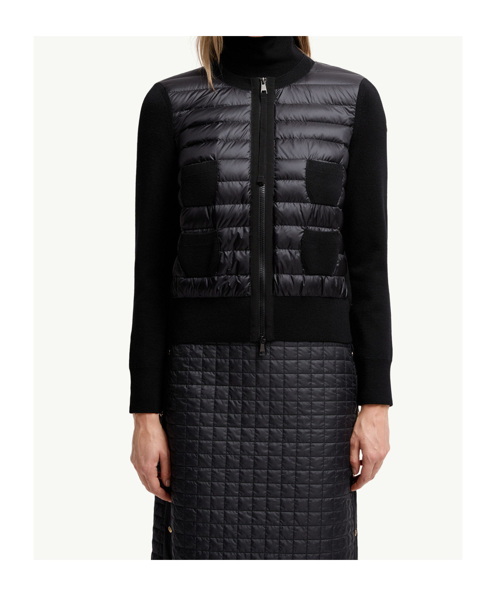 Moncler Wool Padded Cardigan With Zip Clothing In Black