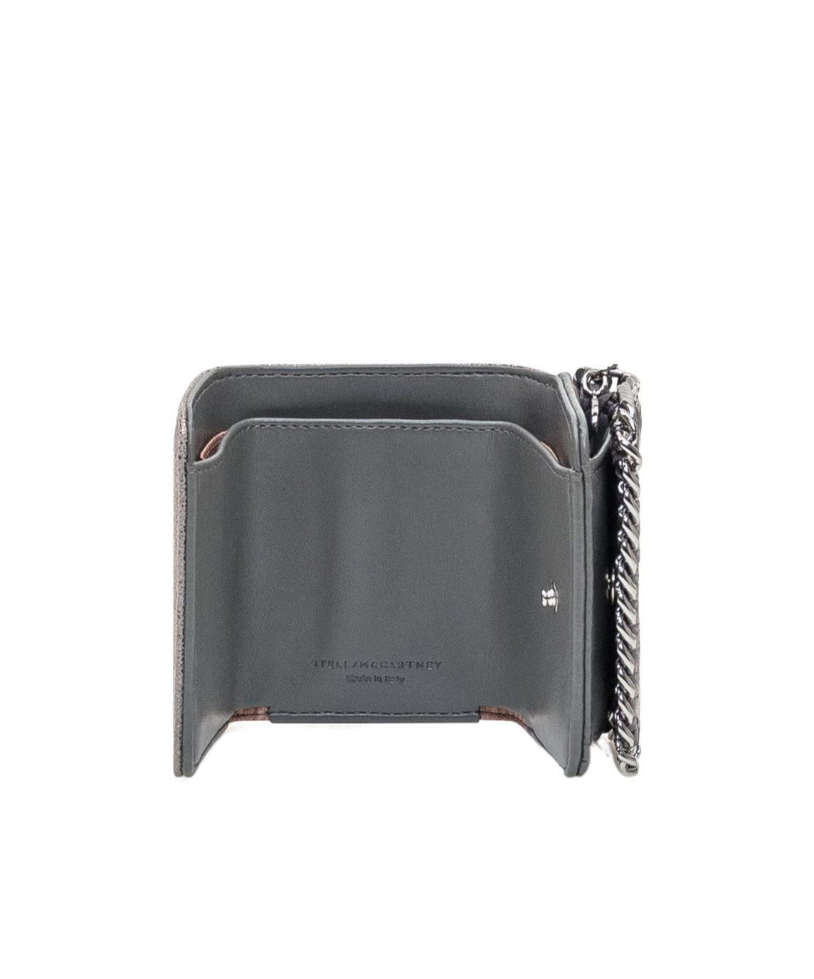Stella Mccartney Logo Engraved Chain Detailed Wallet In Gray