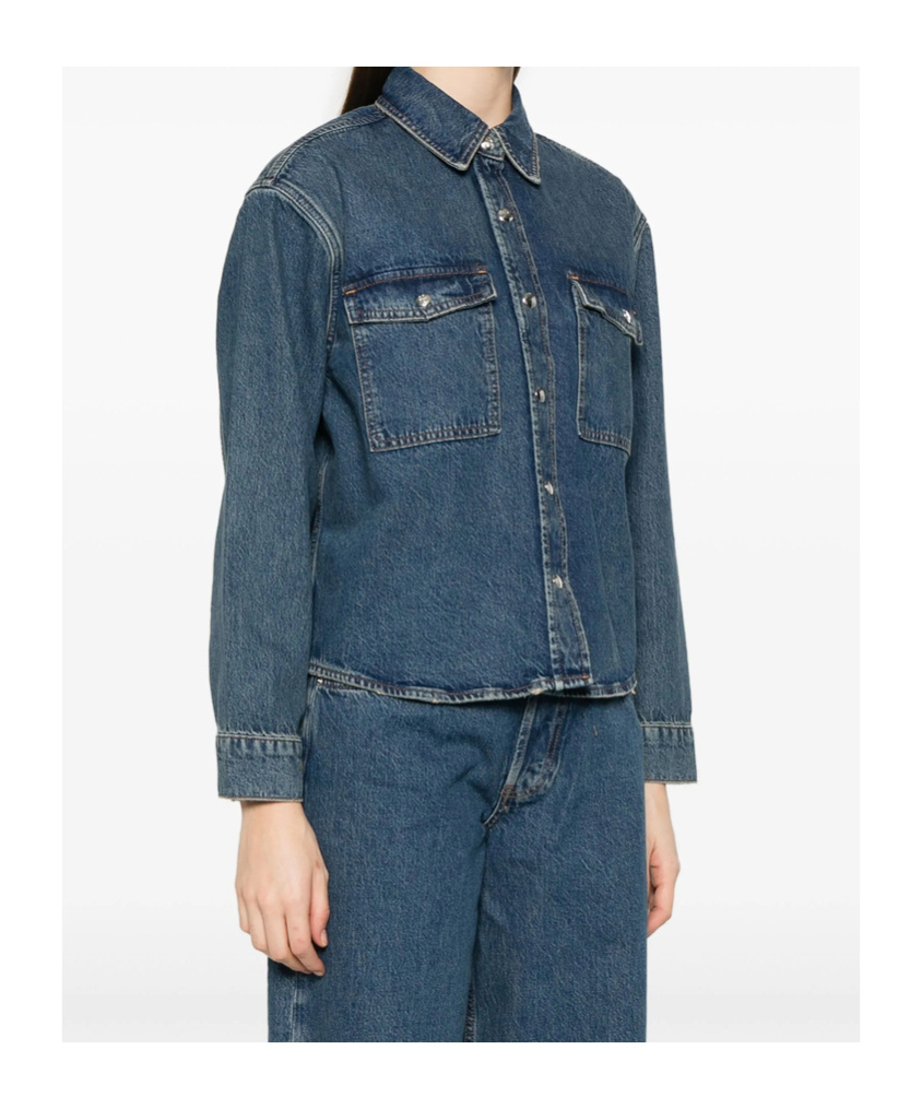 Shop Anine Bing Long Sleeved Denim Shirt In Blue