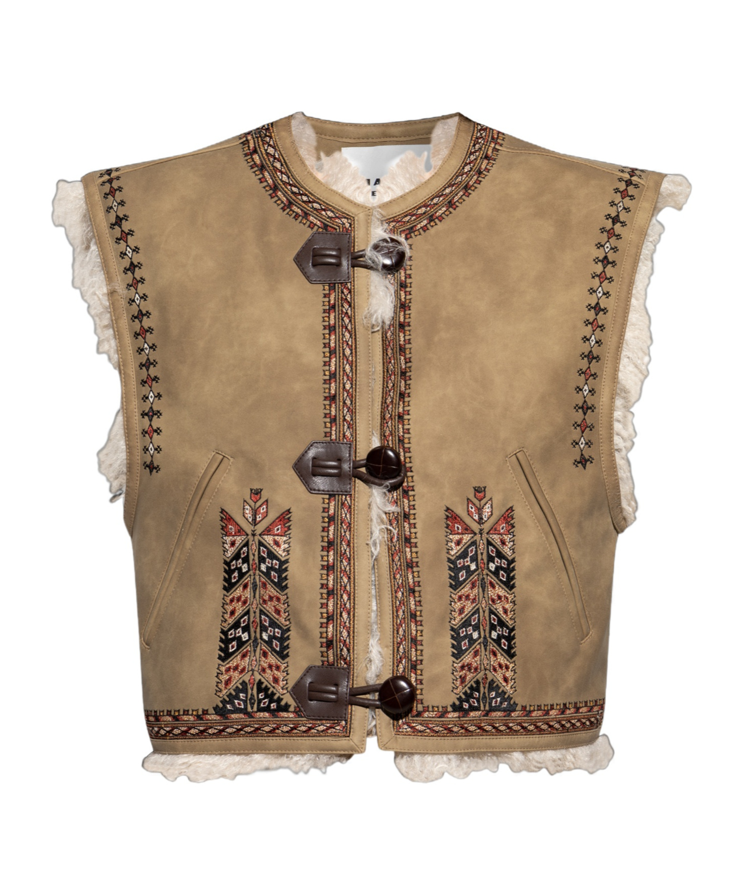 Isabel Marant Étoile Sleeveless Synthetic Leather Vest With Shearling Trim In Brown