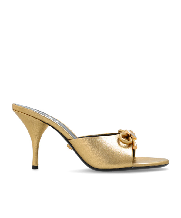 Versace Open Toe High Heel Sandals In Gold