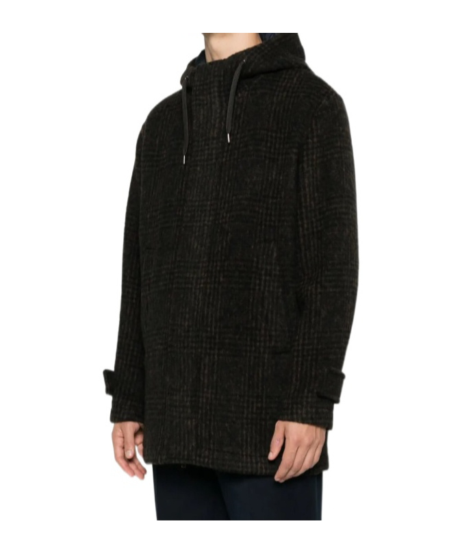 Herno Hooded-check Coat In Black