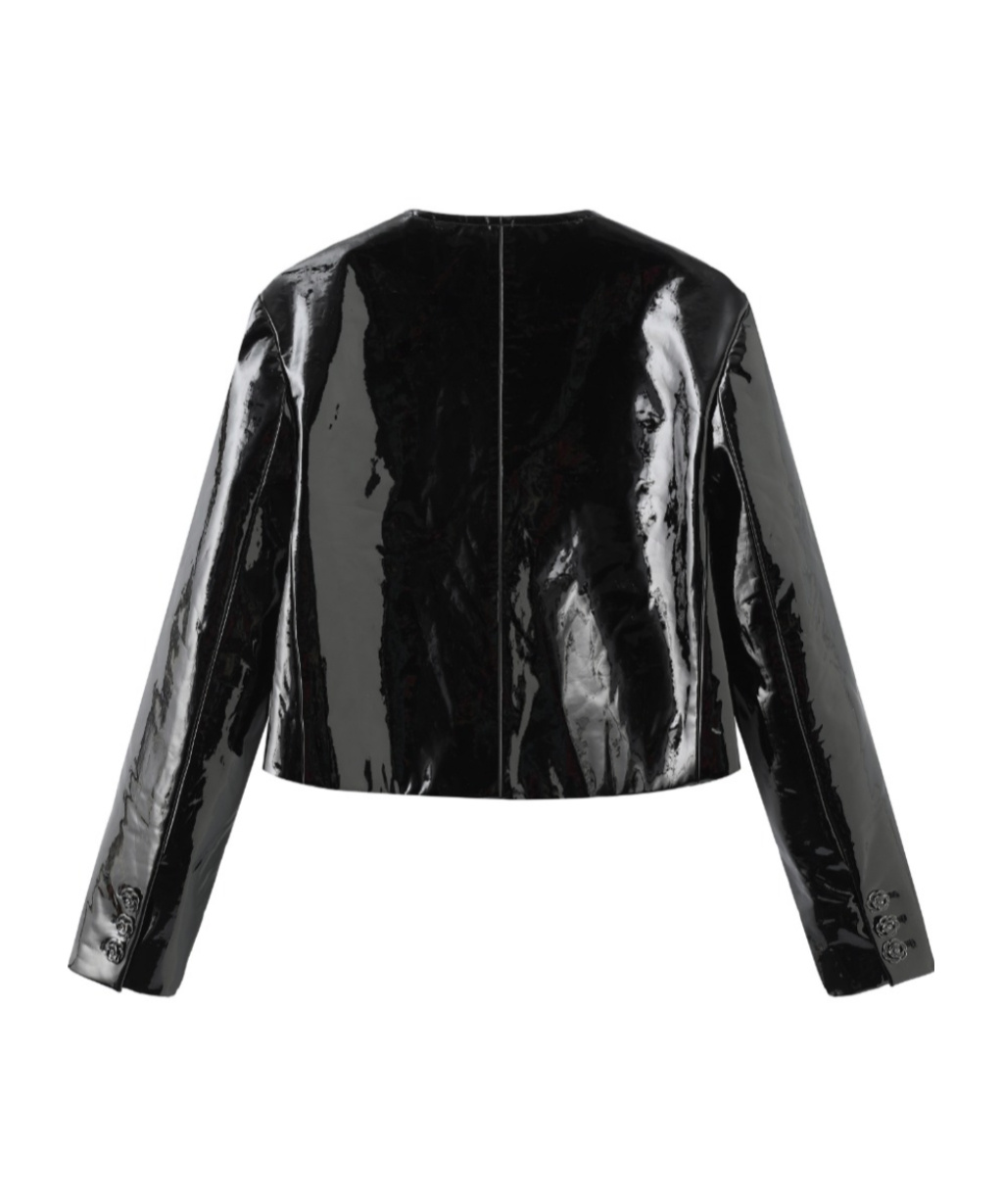 Marissa Chiara Long-sleeved Leather Jacket In Black