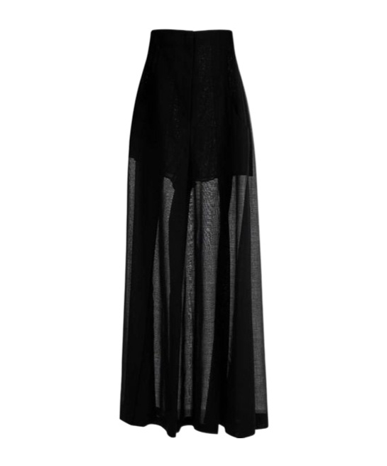 Philosophy Di Lorenzo Serafini Wide-leg Wool Blend Skirt With Sheer Panels In Black