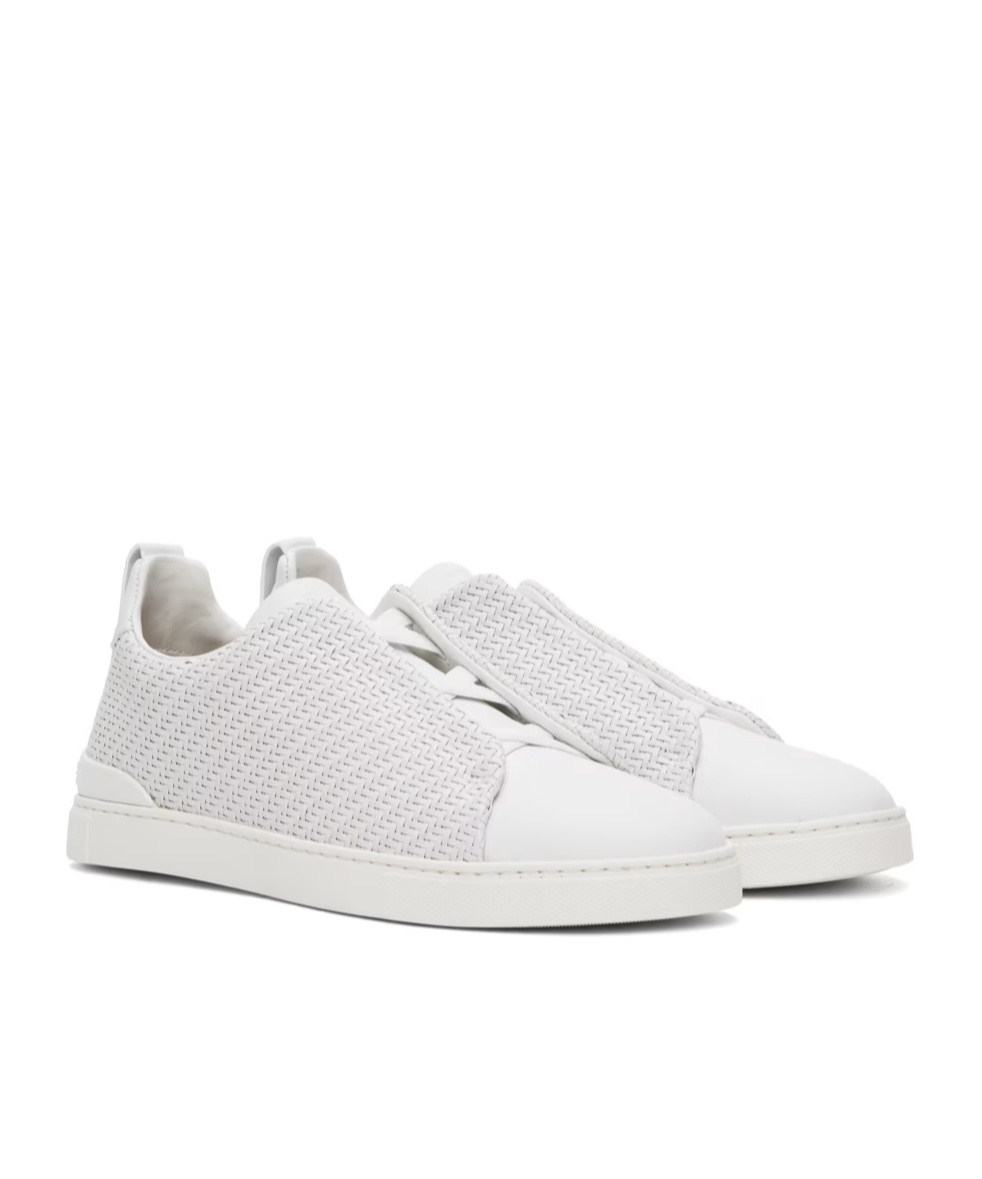 Zegna Triple Stitch Lace-up Casual Trainers In White