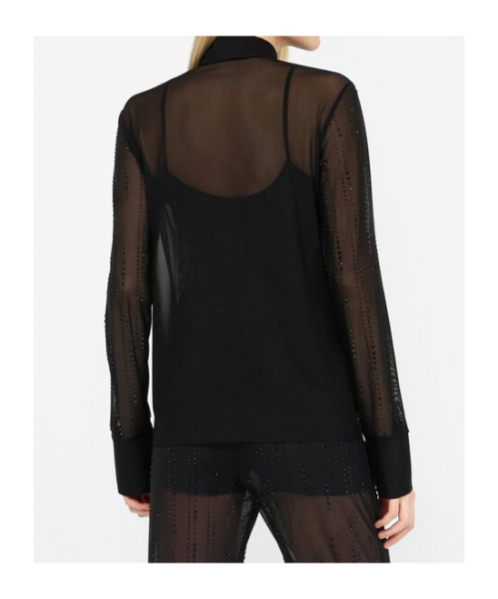 Liu •jo Long Sleeve Sheer Shirt With Crystal Embellishments In Black