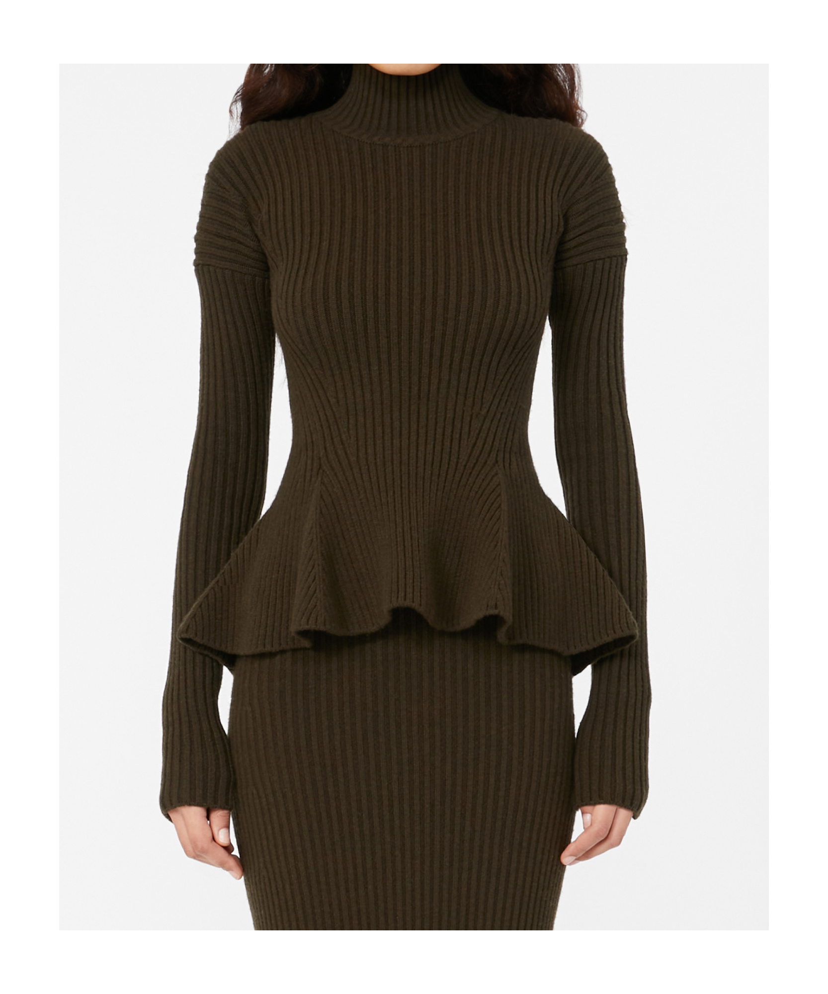 Max Mara Wool And Cashmere Peplum Turtleneck In Black