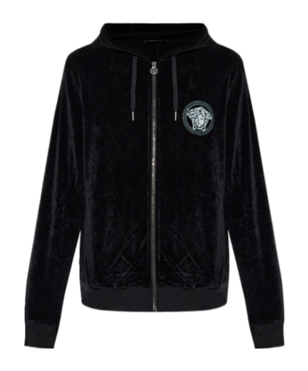 Versace Long-sleeved Hooded Sweatshirt In Black