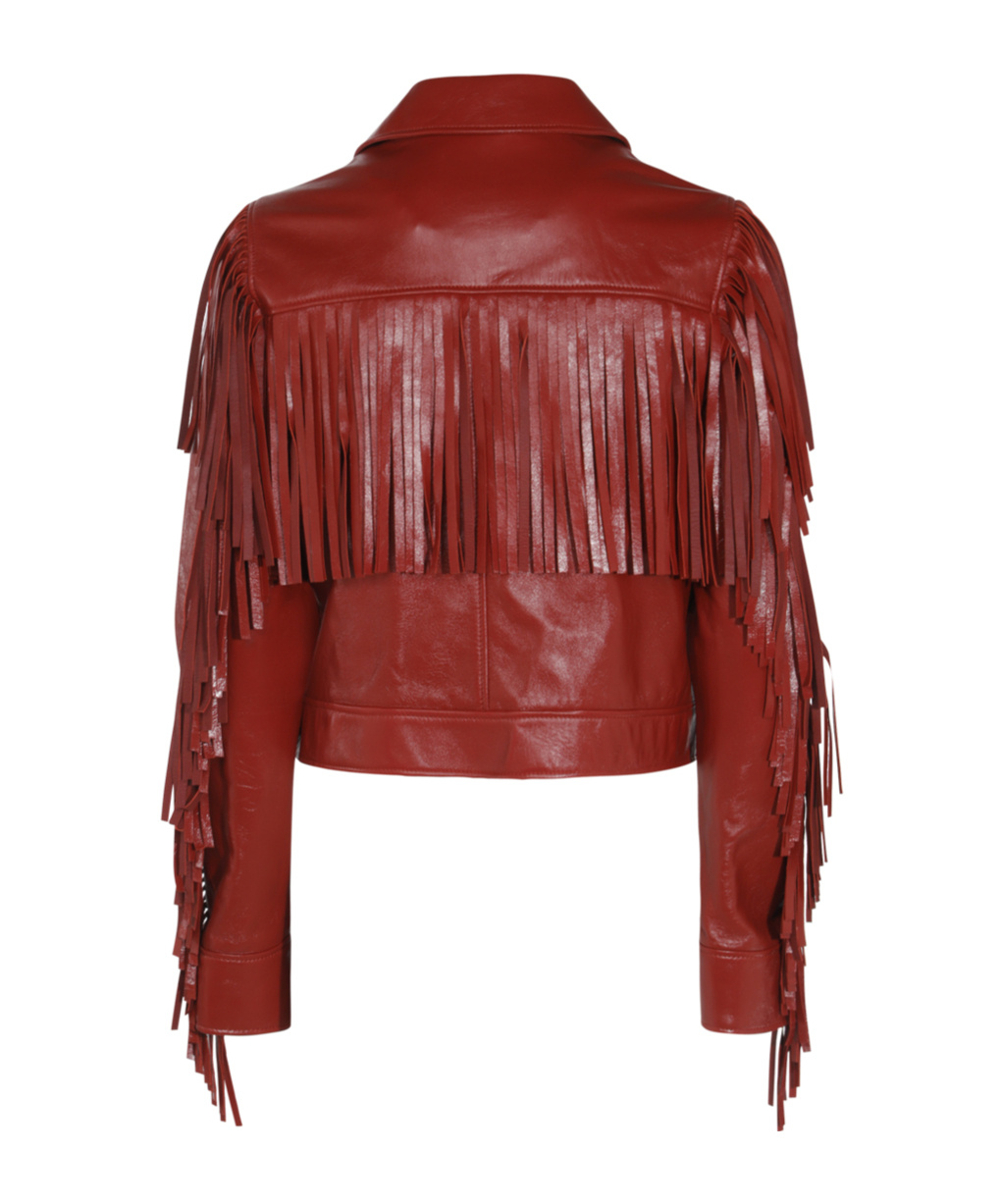 Chloé Fringed Short Leather Jacket In Red