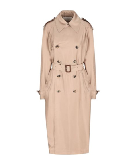 Saint Laurent Double-breasted Belted Coat In Nude