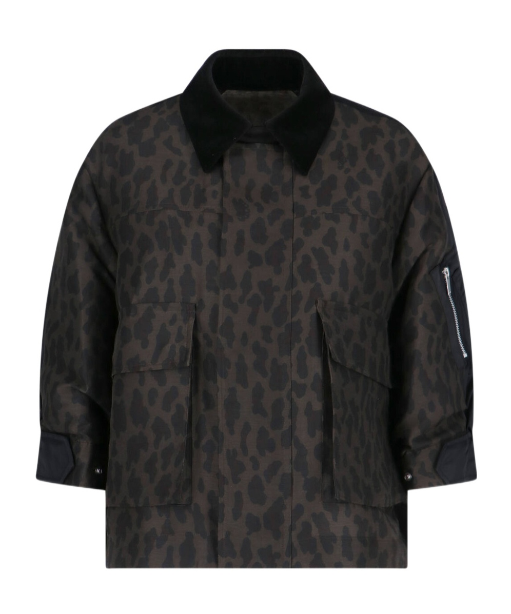 Sacai Leopard Print X Nylon Twill Jacket In Black