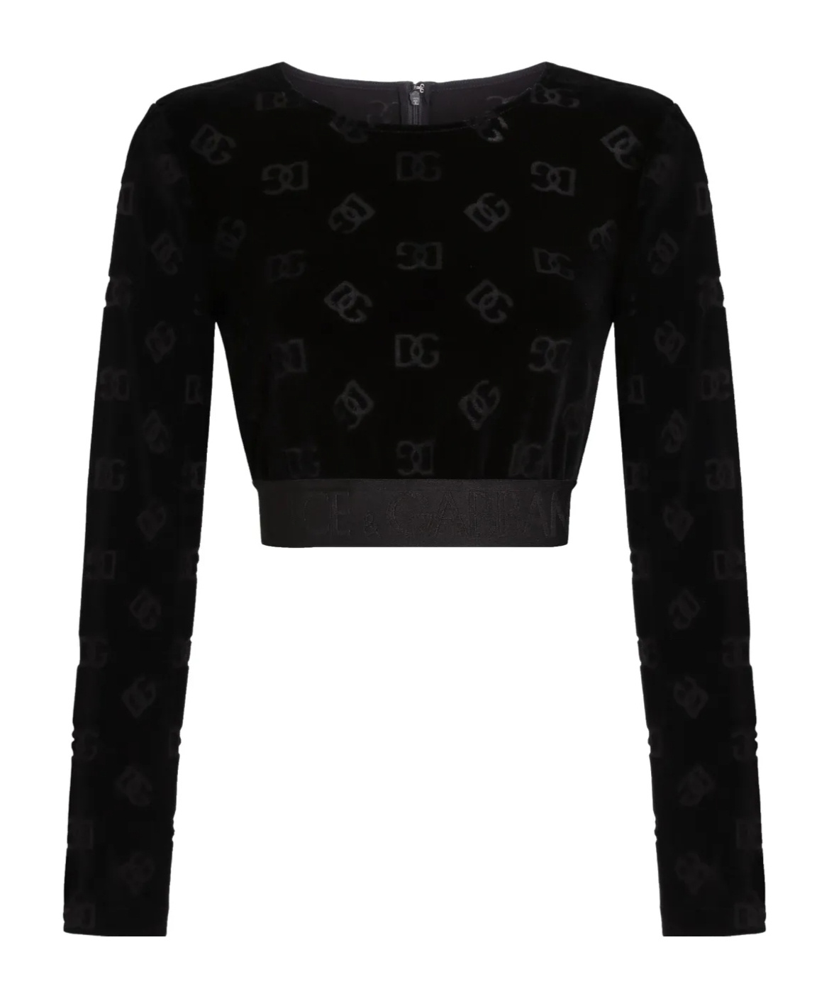 Dolce & Gabbana Cotton Chenille Crop Top With Logo In Black
