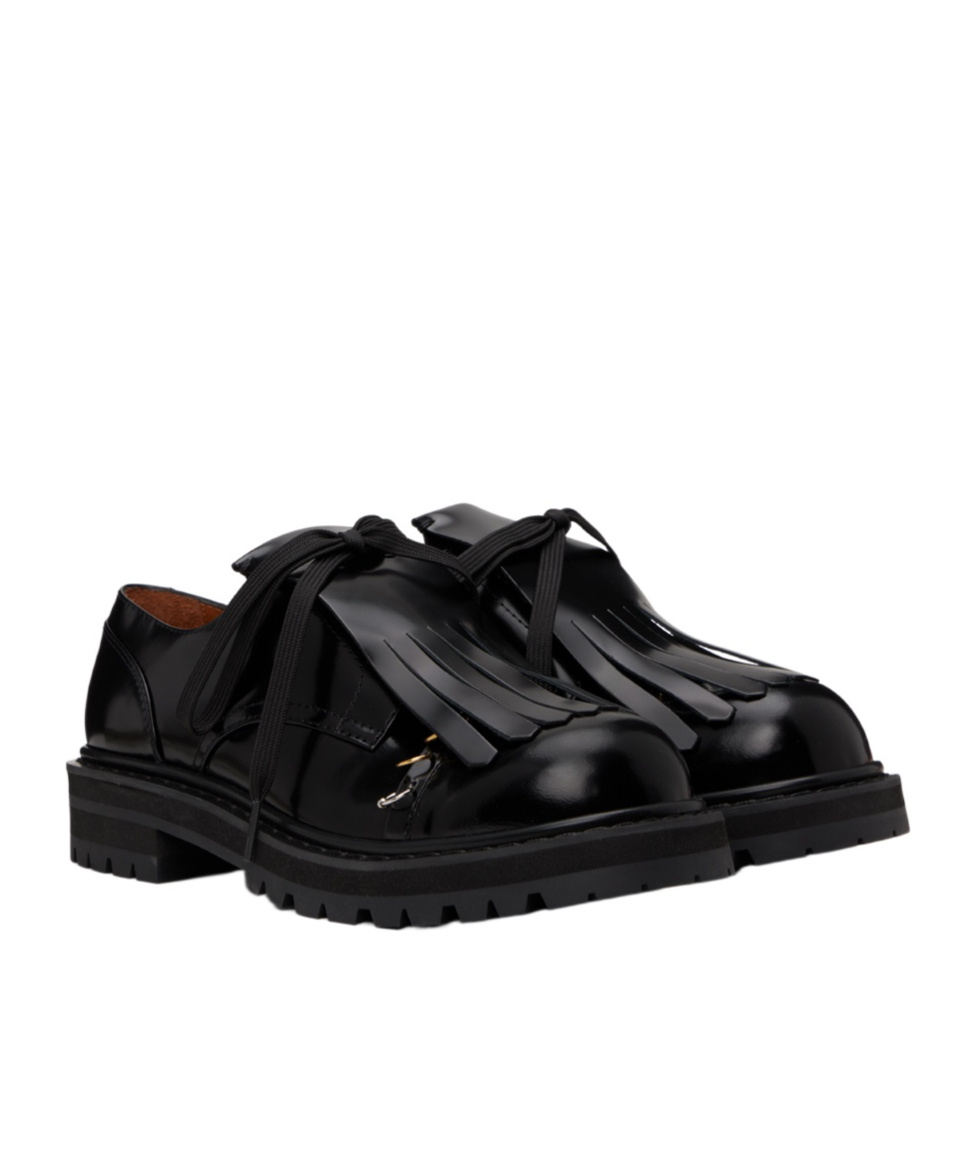 Marni Dada Embellished Fringed Glossed-leather Derby Shoes In Black