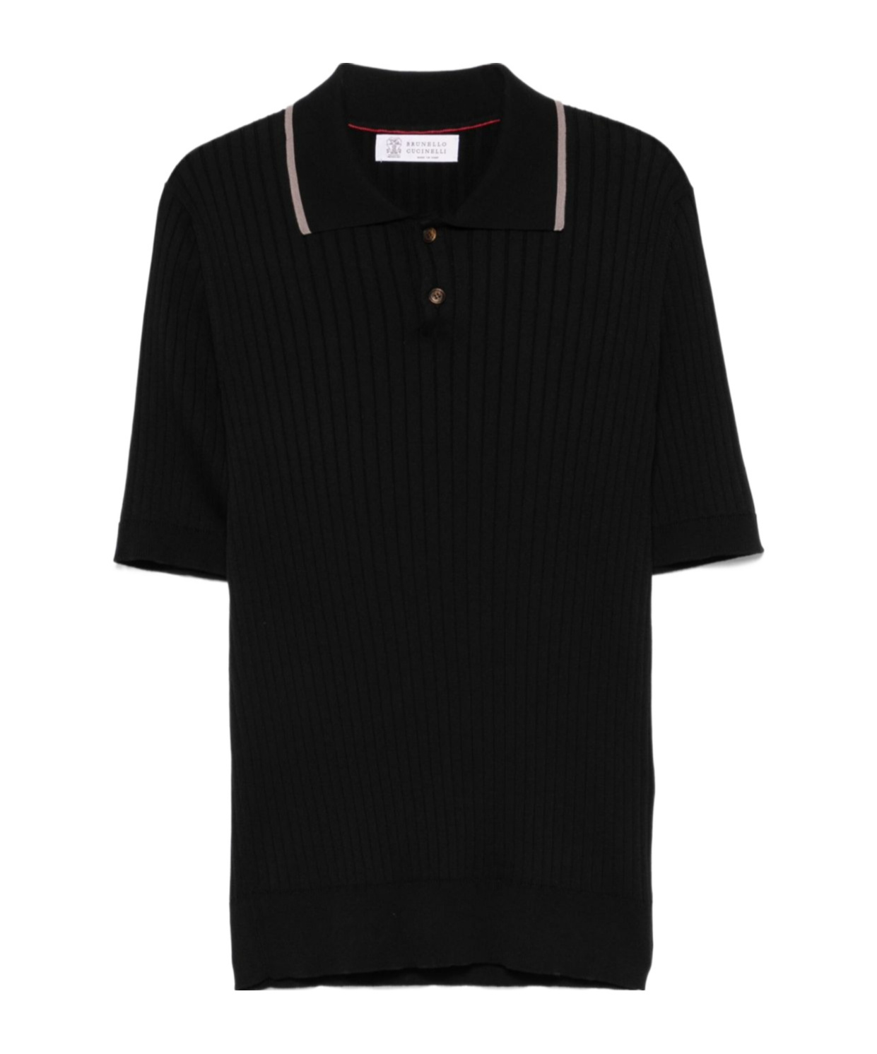 Brunello Cucinelli Ribbed-knit Polo Shirt In Black