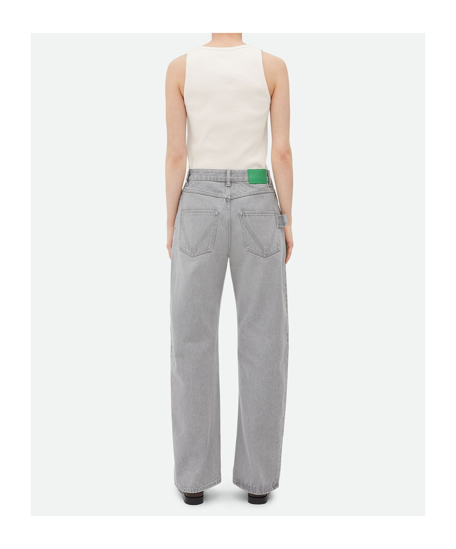 Shop Bottega Veneta Light Grey Washed Rounded Leg Denim In Gray