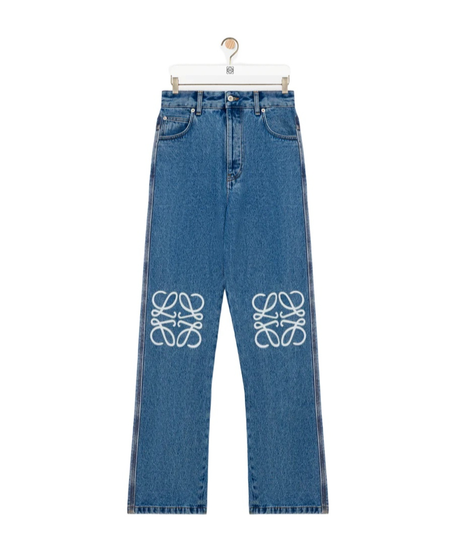 Loewe Anagram Baggy Jeans In Cotton In Blue
