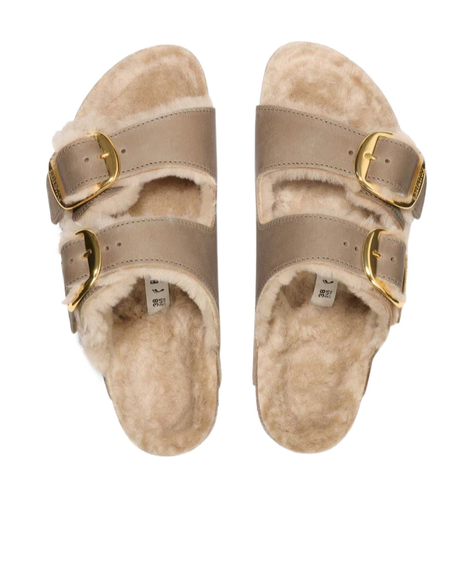 Birkenstock Arizona Big Buckle Shearling Sandals In Brown