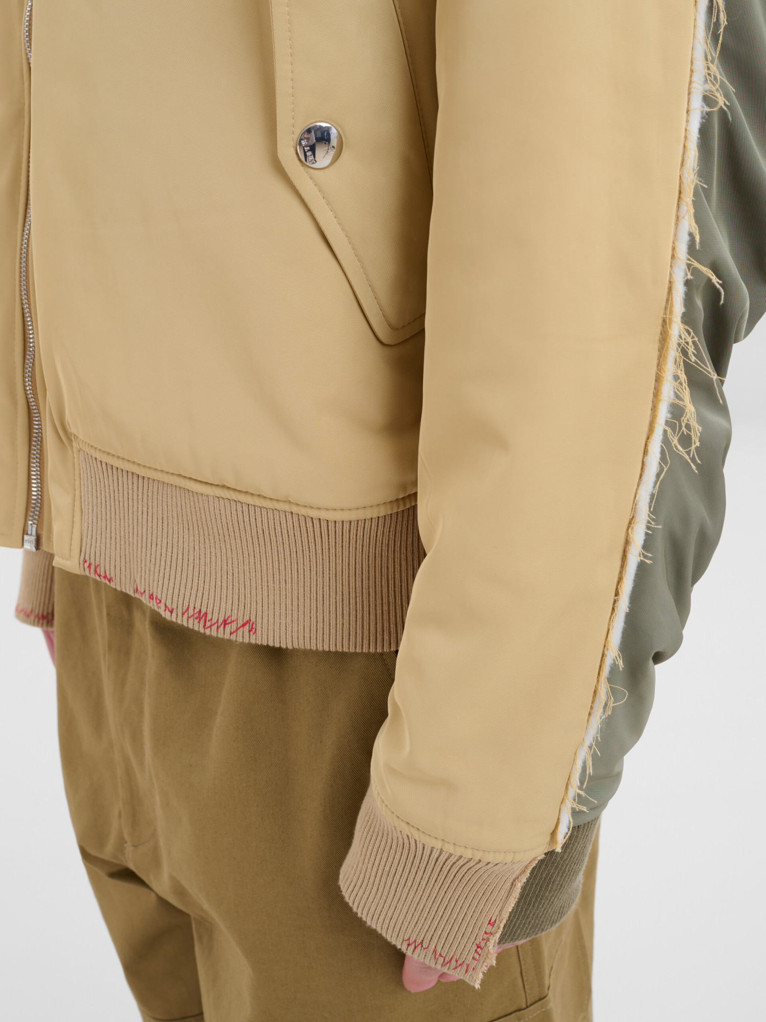 Shop Marni Beige Twill Bomber Jacket With Contrast Back In Nude