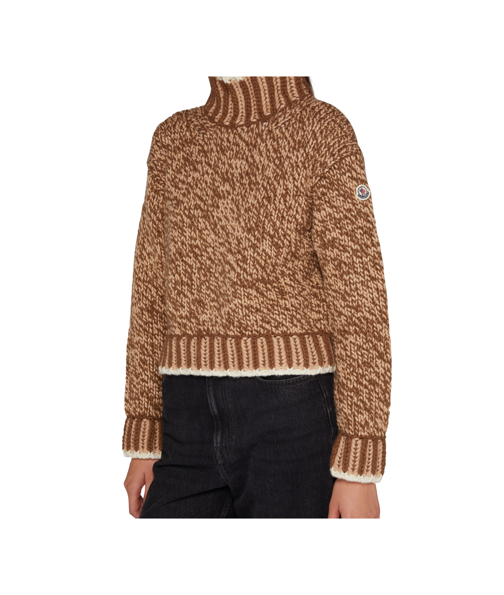 Moncler Patterned Wool Turtleneck Sweater In Caramel Color