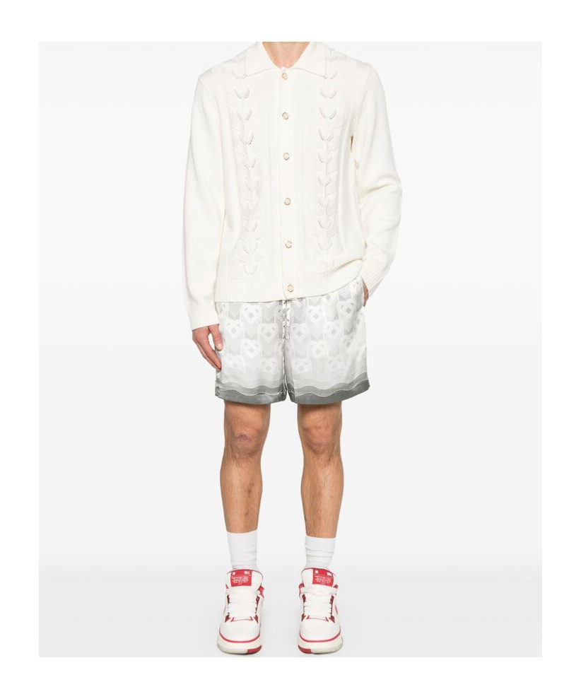 Casablanca Long-sleeved Lapel Knitted Cardigan In White