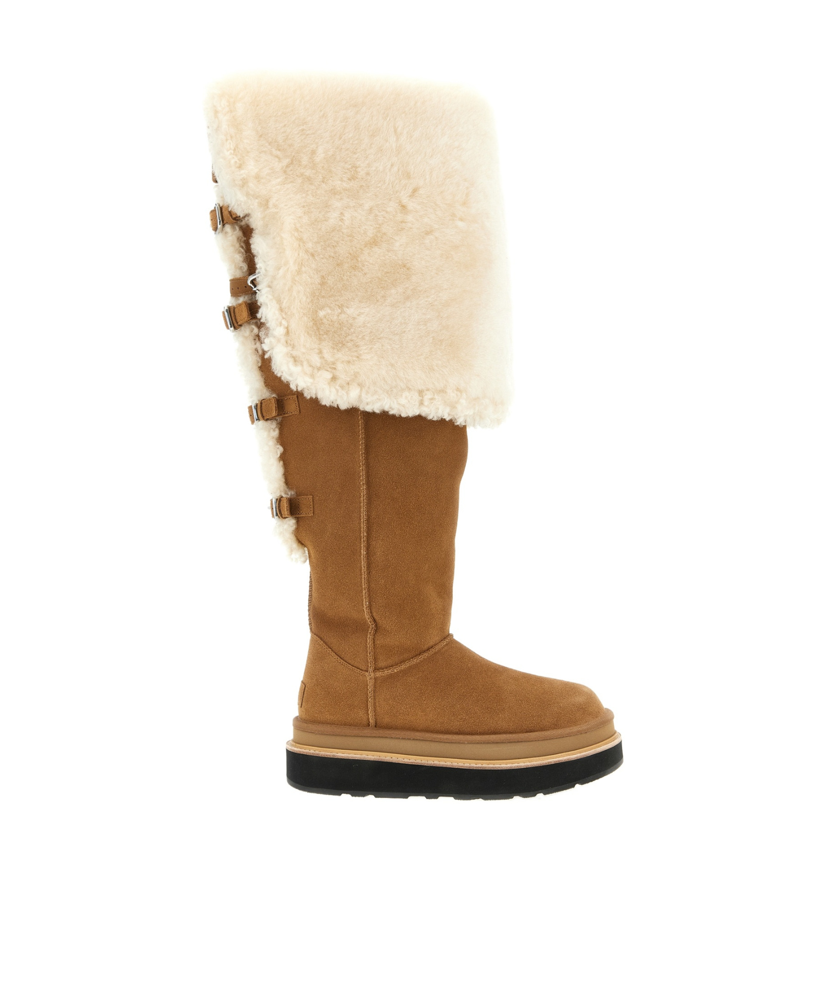 Ugg Sacai Platform Knee High Fur Trim Boots In Brown