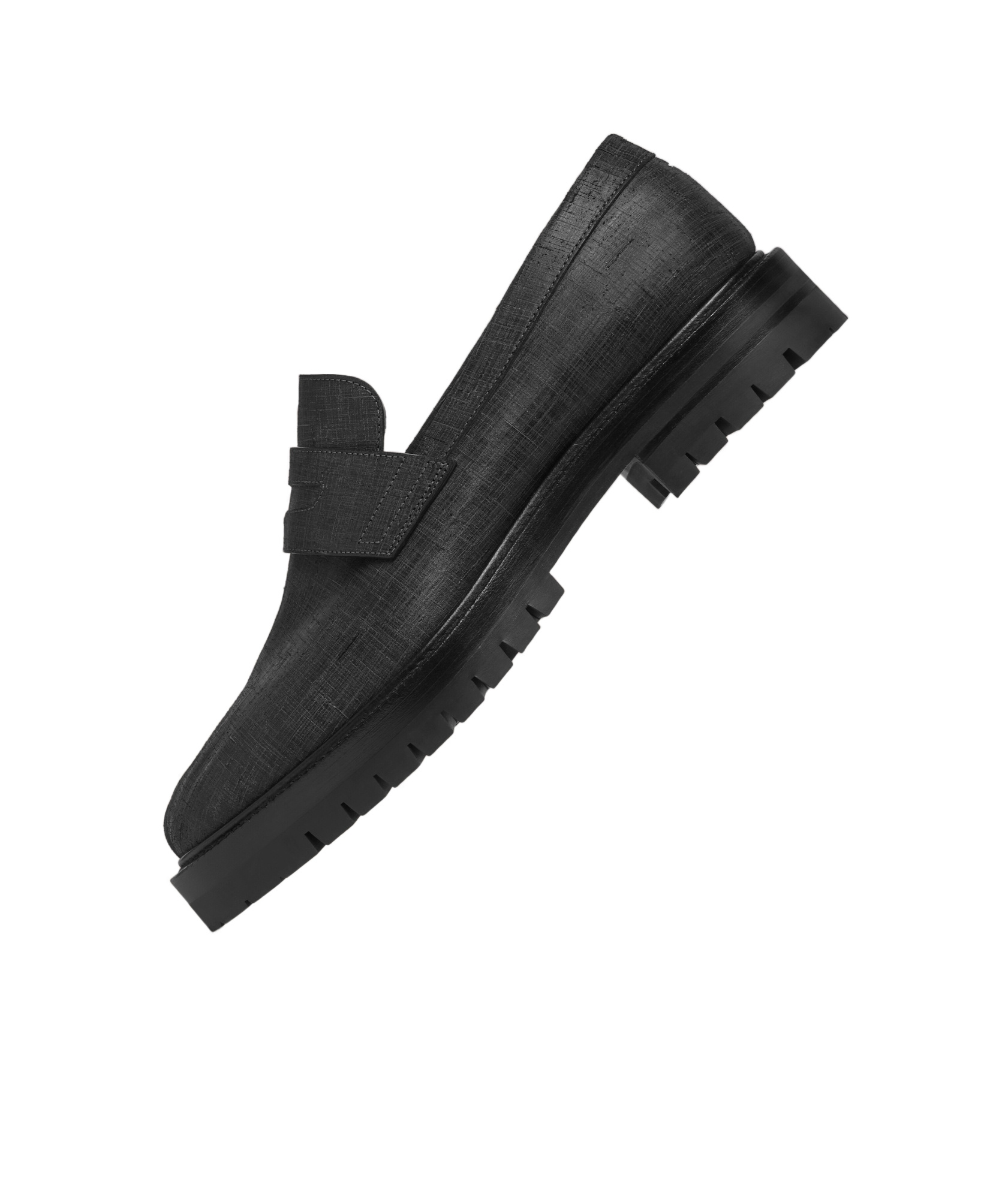 Maison Margiela Scratched Waxy Leather Tabi County Loafer Black In Black